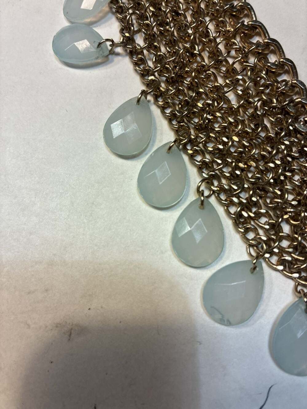 Statement Necklace Gold Tone Multi Strand Chain Glass Tear Drop Bib - Picture 5 of 7